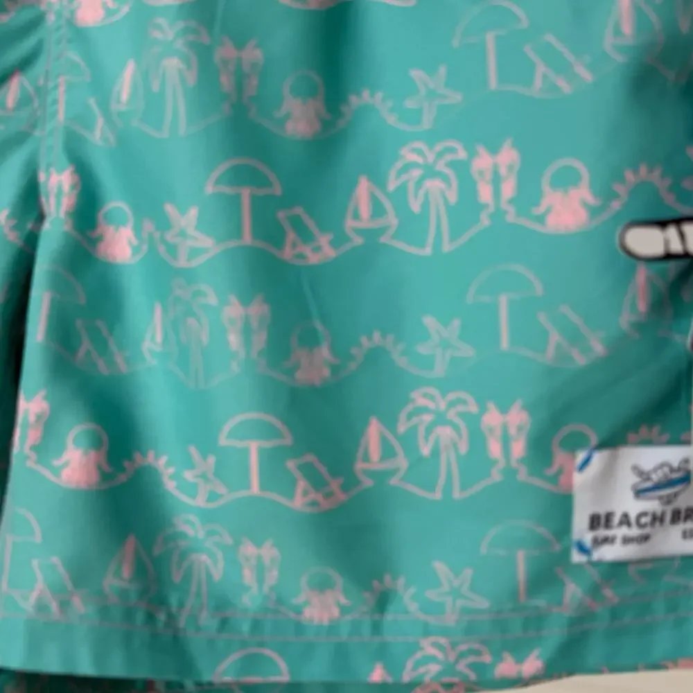 Beach Bros Swim Trunks / Shorts Teal Green with Pink Graphics, Men's Size M